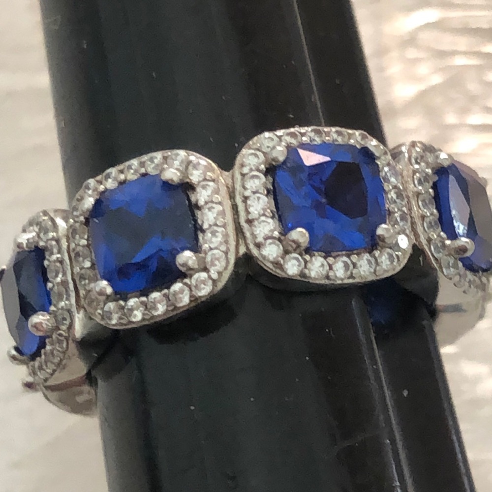 Sterling Silver & Blue Ring w/ Lab-created Gems